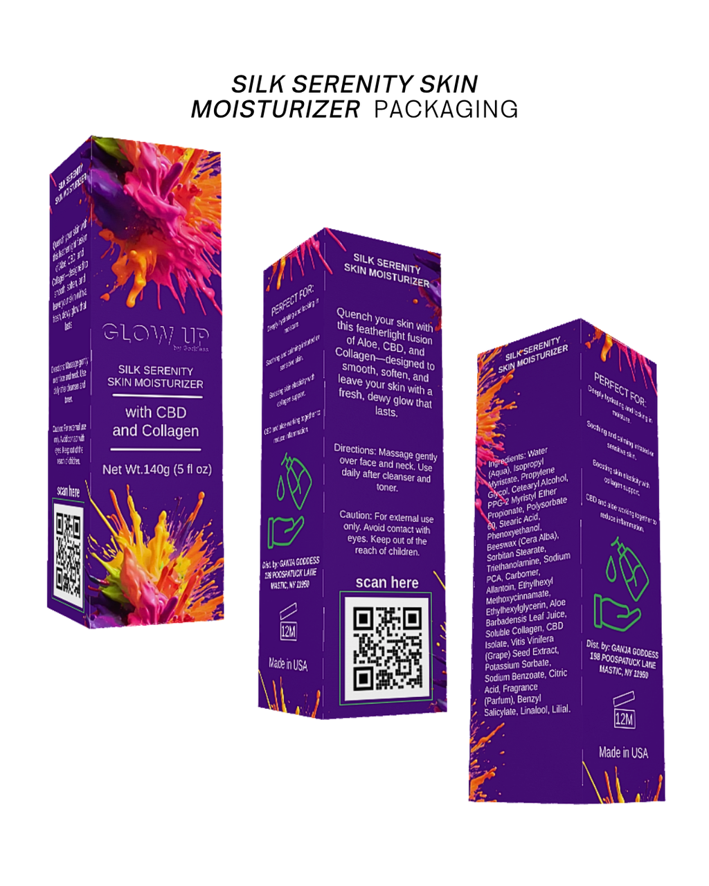Silk Serenity Skin Moisturizer packaging with colorful design and text on a white background