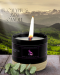 Eucalyptus mint candle with a mountainous landscape in the background